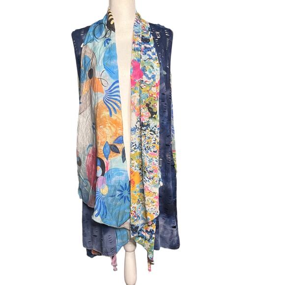 Soft Surroundings Size Small Asymmetric Floral Art to Wear Open Shawl Cardigan - Picture 2 of 10